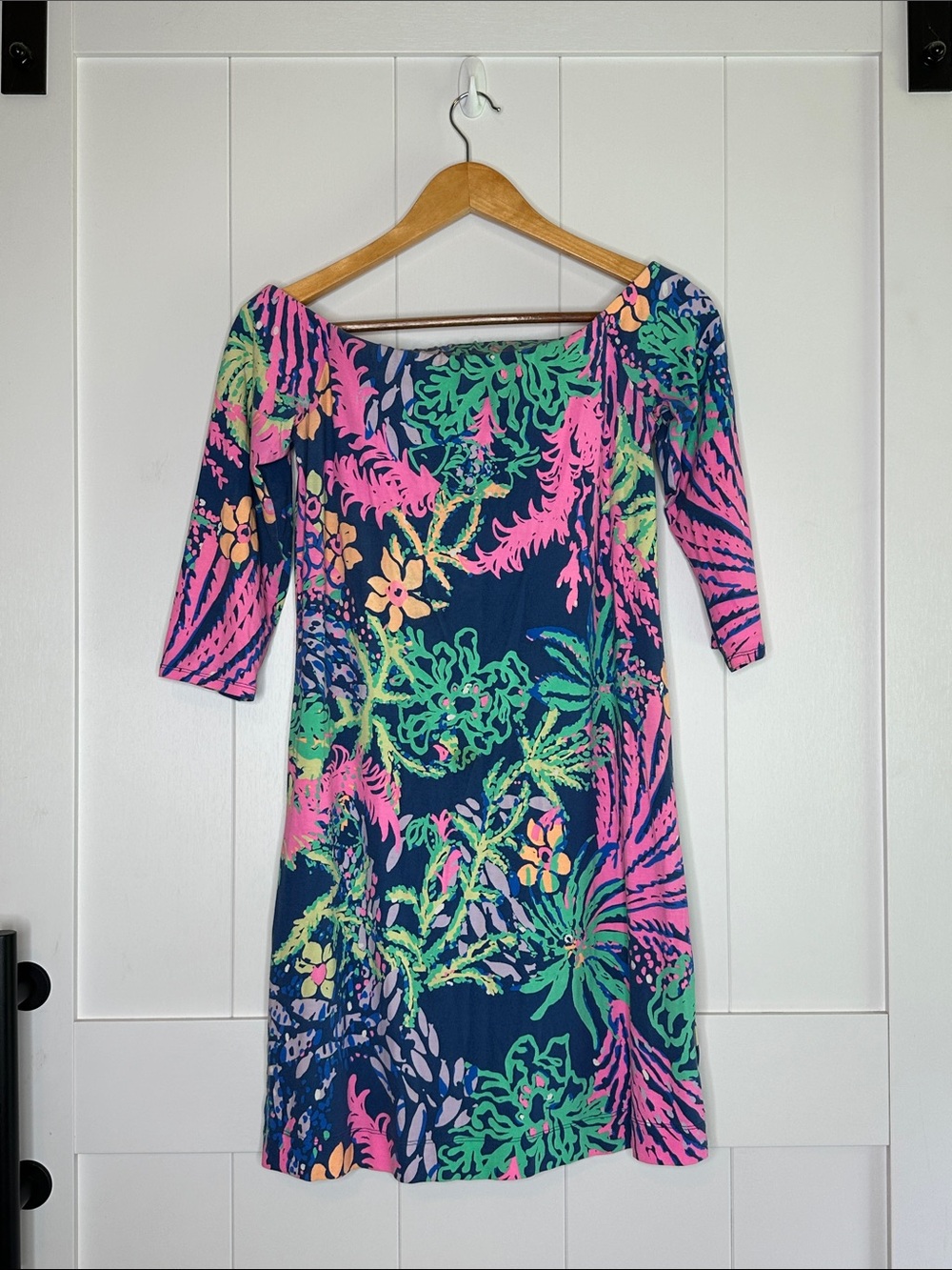 Lilly Pulitzer Navy Tropical Shift Dress in Pink & Green Size Small